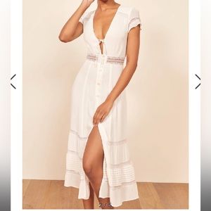 Reformation White lace insert midi dress